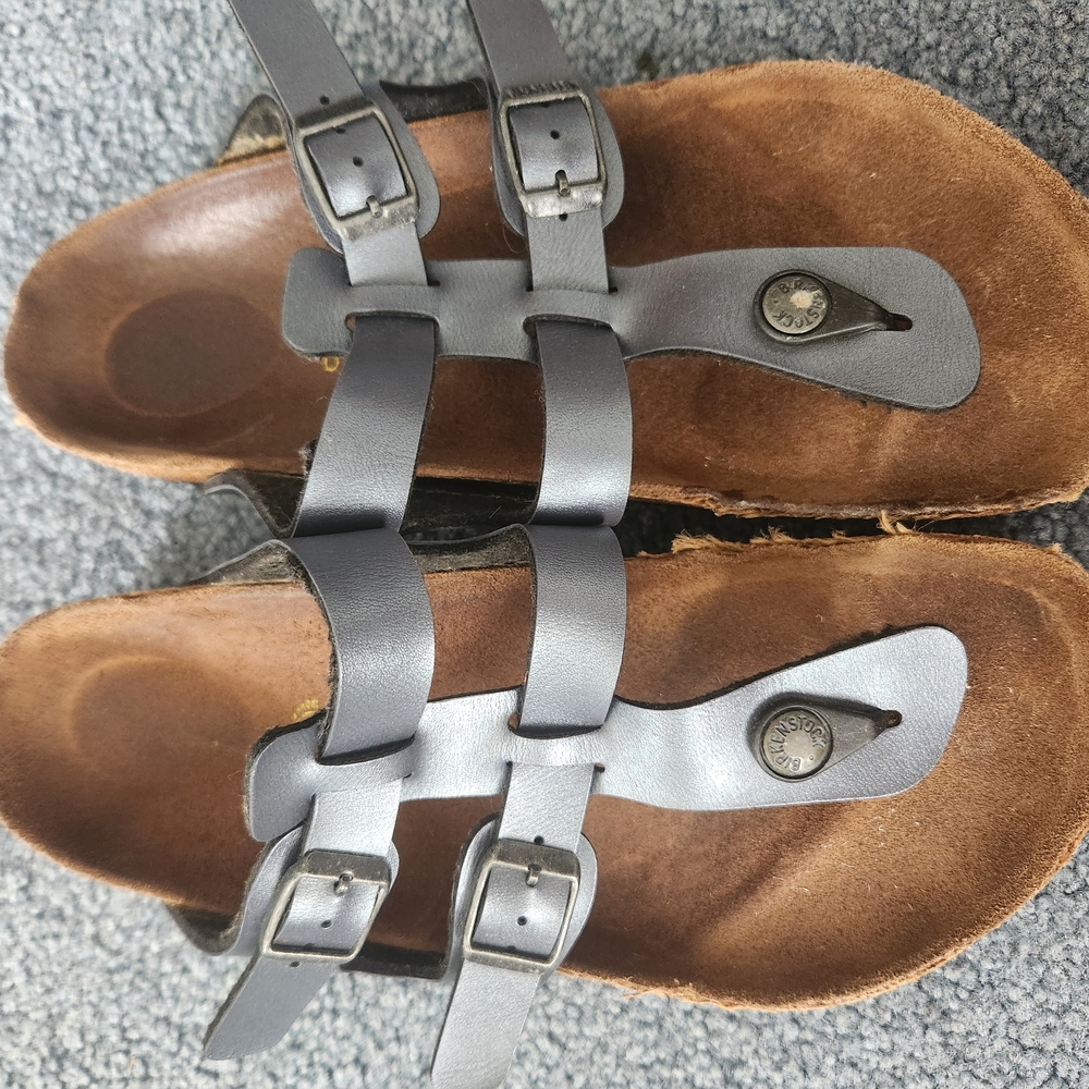 Birkenstock Silver Double Strap Leather Sandals 39